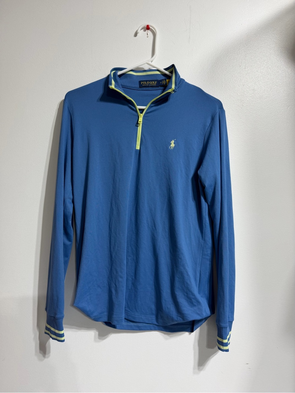 Polo Golf Ralph Lauren Blue Neon Yellow 1/2 Zip Pullover Sweater Size M
